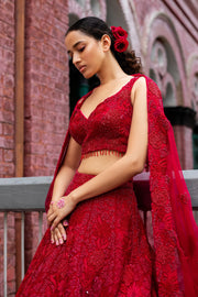 Cherry Blush Organza Bridal Lehenga
